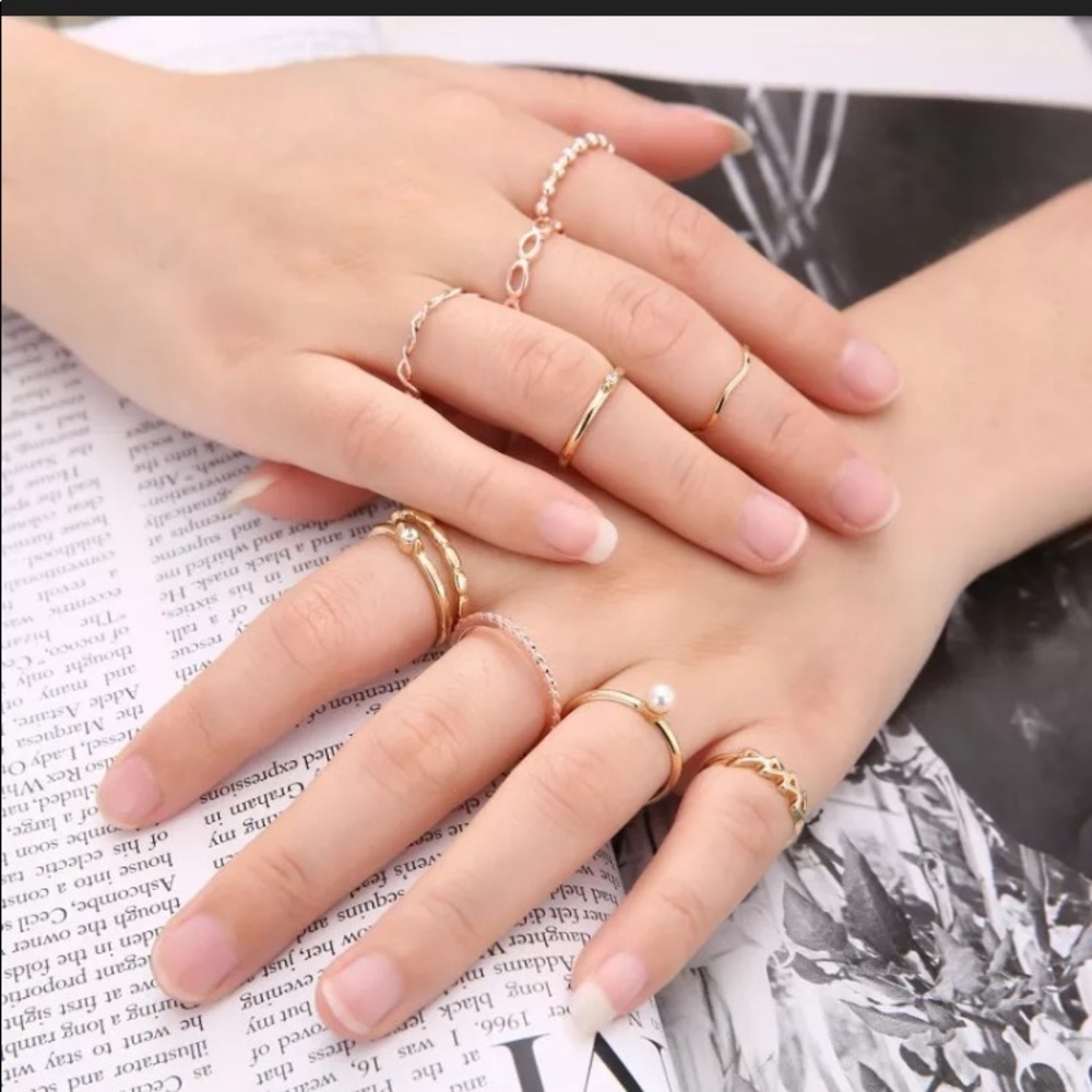 8 Ring Set Boho Gold & Rose Gold - Picture 2 of 5